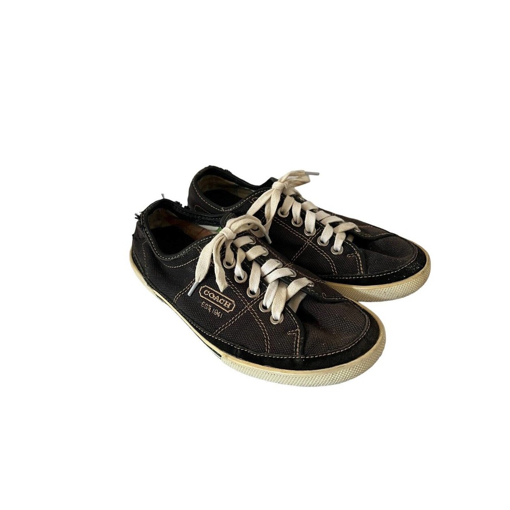 COACH Womens Sneakers ELEN Classic Black Canvas Lace Up Shoes Size 6